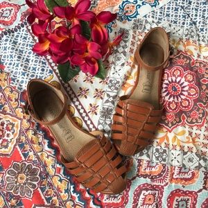 Brown Leather Huarache Mexican Style Boho Flats